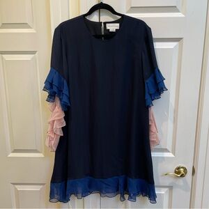 Sachin & Babi Navy Mini Dress With Blue And Pink Ruffle Sleeves